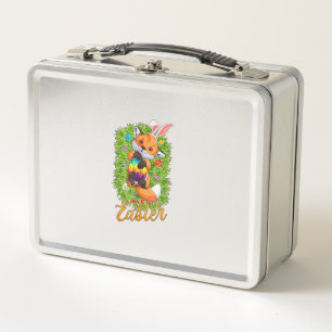 Cute Fox Bunny Ears Happy Easter Fox with Easter E Metal Lunch Box