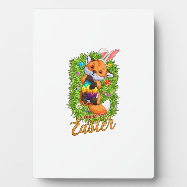 Cute Fox Bunny Ears Happy Easter Fox with Easter E Plaque (Front)