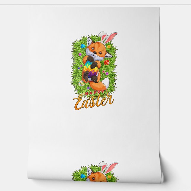 Cute Fox Bunny Ears Happy Easter Fox with Easter E Wallpaper (Unrolling)