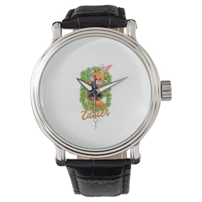 Cute Fox Bunny Ears Happy Easter Fox with Easter E Watch (Front)