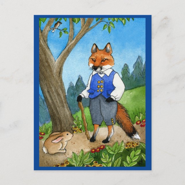 Cute fox, bunny rabbit fairy tale postcard (Front)