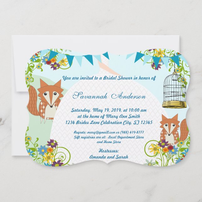 Cute Fox Bunting Garden Bridal Shower Invites (Front)
