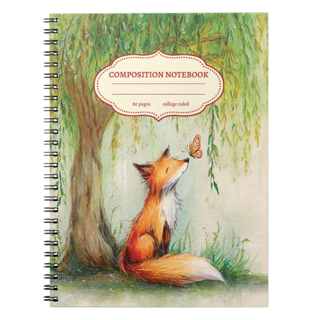 Cute Fox & Butterfly Watercolour Notebook (Front)