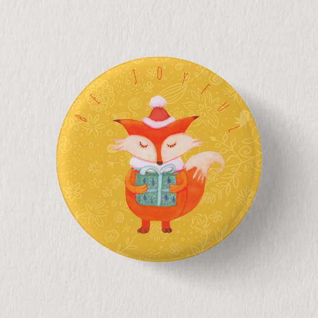 Cute Fox Christmas Button (Front)