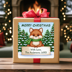 Cute Fox Christmas Custom Gift Sticker