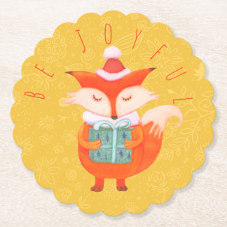 Cute Fox Christmas Paper Coaster