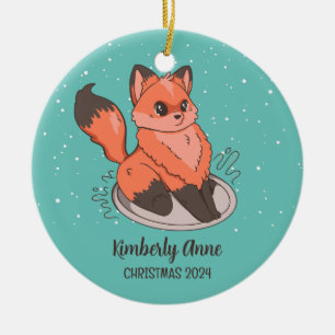 Cute Fox Christmas Snowy Winter Holiday Ceramic Ornament