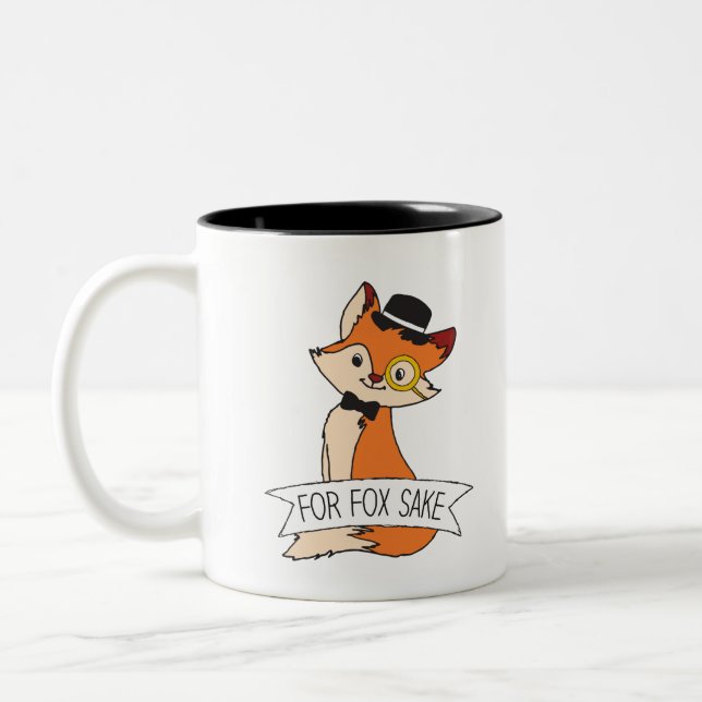 Cute Fox Clipart Oh For Fox Sake Epic Sarcastic Two-Tone Coffee Mug (Left)