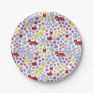 Cute Fox Colourful Whimsical Wildflower Baby Showe Paper Plate