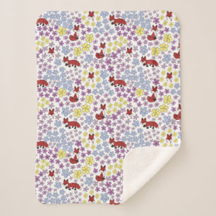 Cute Fox Colourful Whimsical Wildflowers Baby Girl Sherpa Blanket