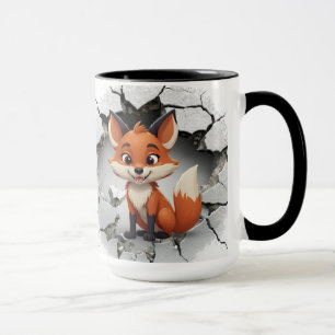 Cute fox coming out of a cracked wall mug