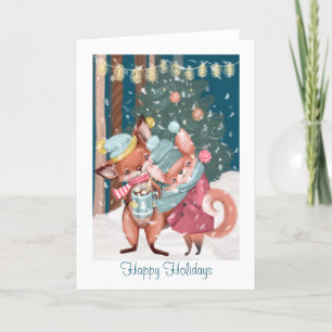 Cute Fox Couple Happy Holidays Christmas Holiday Card