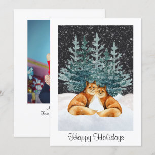 Cute Fox Couple Happy Holidays Christmas Photo Holiday Card