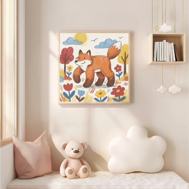 Cute Fox Crayon Drawing Kid Poster (Creator Uploaded)