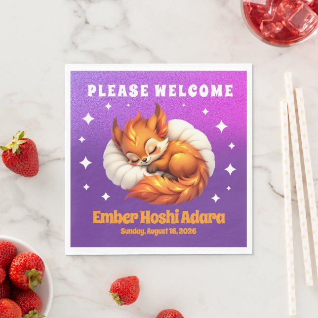 Cute Fox Cub Asleep in Starry Night Sky Napkin (Insitu)