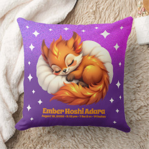 Cute Fox Cub Asleep in Starry Night Sky Natal Cushion