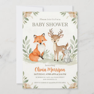 Cute Fox, Deer, and Bunny Baby Shower Invitation