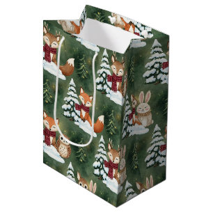 Cute Fox Deer Owl Christmas Winter Forest Medium Gift Bag