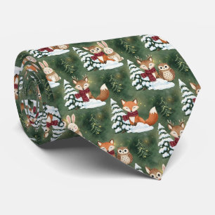 Cute Fox Deer Owl Christmas Winter Forest Tie