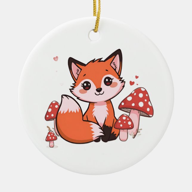 Cute Fox Design – Adorable & Whimsical Artwork  Ceramic Ornament (Front)