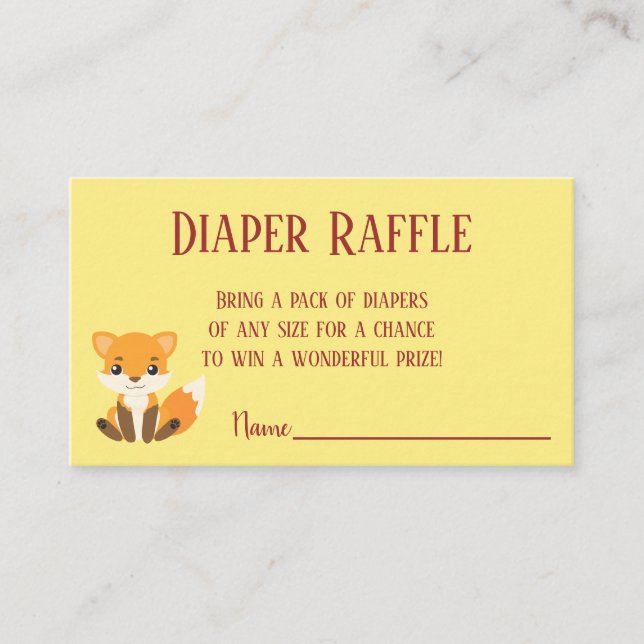 Cute Fox Diaper Raffle Enclosure Card (Front)