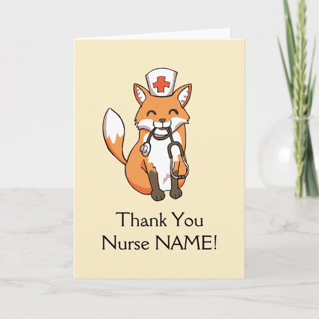 Cute Fox Drawing Thank You Card for Nurse Template (Front)