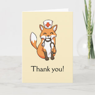 Cute Fox Drawing Thank You Card Nurse Doctor Carer