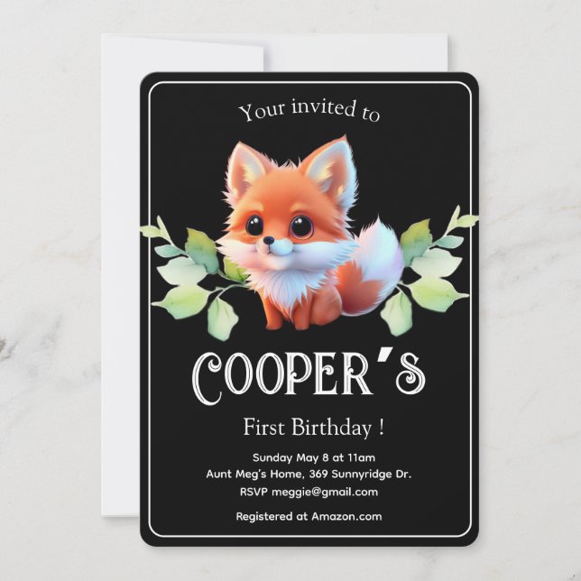Cute fox drawing woodland animals forest friends  invitation (Front)