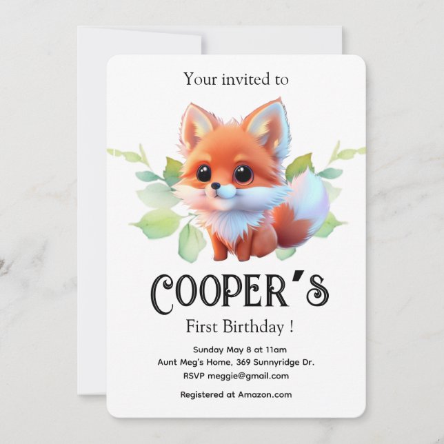 Cute fox drawing woodland animals forest friends  invitation (Front)