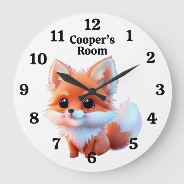 Cute fox drawing woodland animals forest friends  large clock (Front)