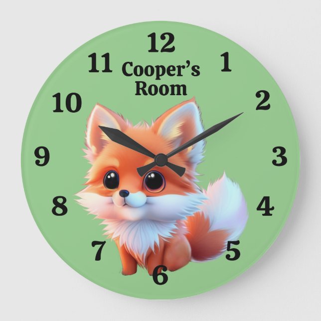 Cute fox drawing woodland animals forest friends  large clock (Front)