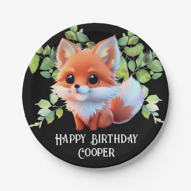 Cute fox drawing woodland animals forest friends  paper plate (Front)