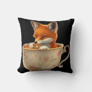 Cute fox drinking tea cushion