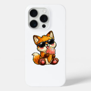 Cute Fox Eating Ice Cream With Sunglasses iPhone 15 Pro Case