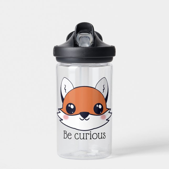 Cute Fox Face Be Curious Water Bottle (Front)