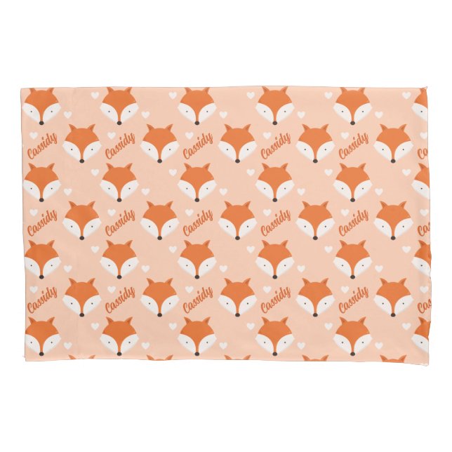 Cute Fox Face Kids Name Monogram Animal  Pillowcase (Front)