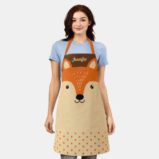 Cute Fox Face Personalized Name All-Over Print Apron