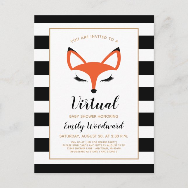 Cute Fox Face Virtual Baby Shower Invitation Postcard (Front)