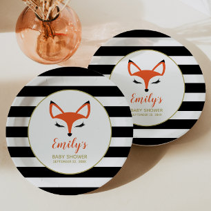 Cute Fox Face Woodland Baby Shower Paper Plate