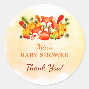 Cute Fox Fall Autumn Baby Shower Classic Round Sti Sticker