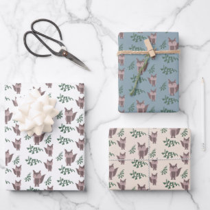 Cute Fox Fall Autumn Greenery Wrapping Paper Sheet