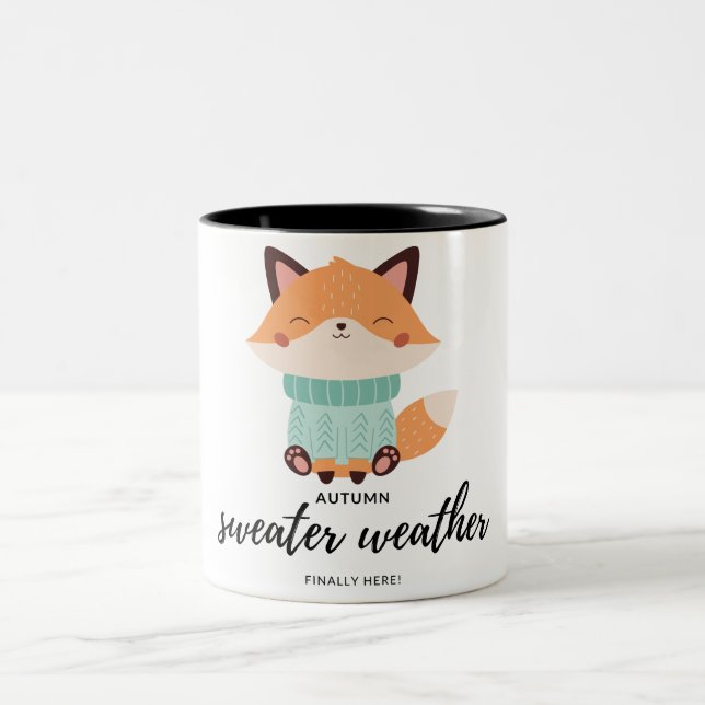 cute fox fall  Two-Tone coffee mug (Center)