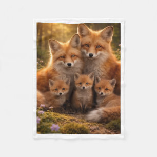 Cute Fox Family in Forest Throw Blanket