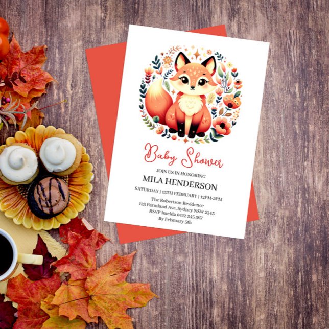 Cute Fox Floral Baby Shower invitation (Creator Uploaded)