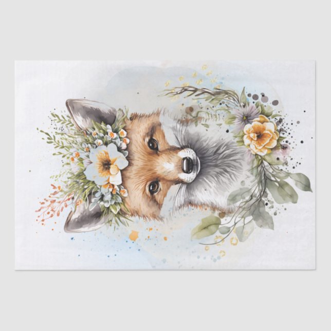 Cute Fox Floral Tissue Paper (Front)