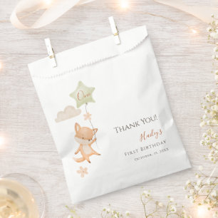 Cute Fox Flying Balloon First Birthday Thank You Favour Bag