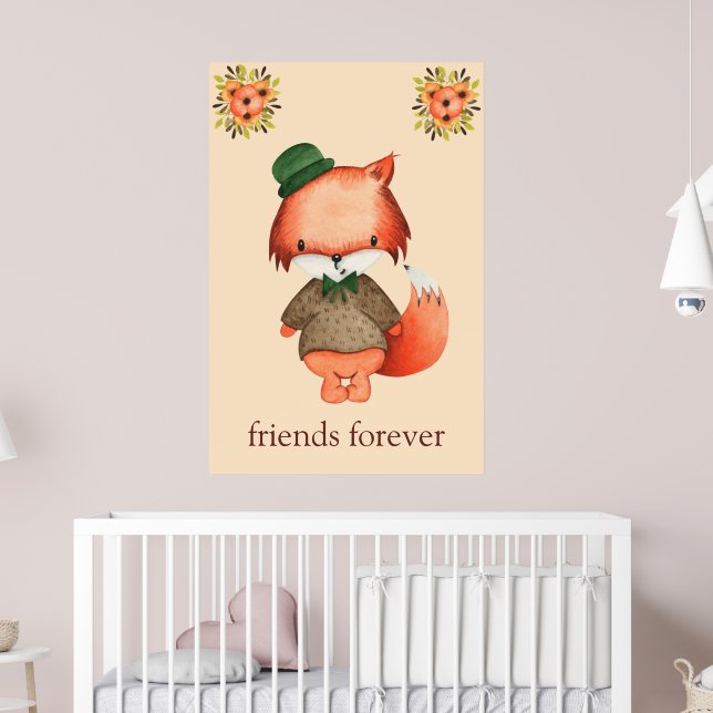 Cute Fox Friends Forever Boys Room Baby Nursery Poster (Nursery 2)