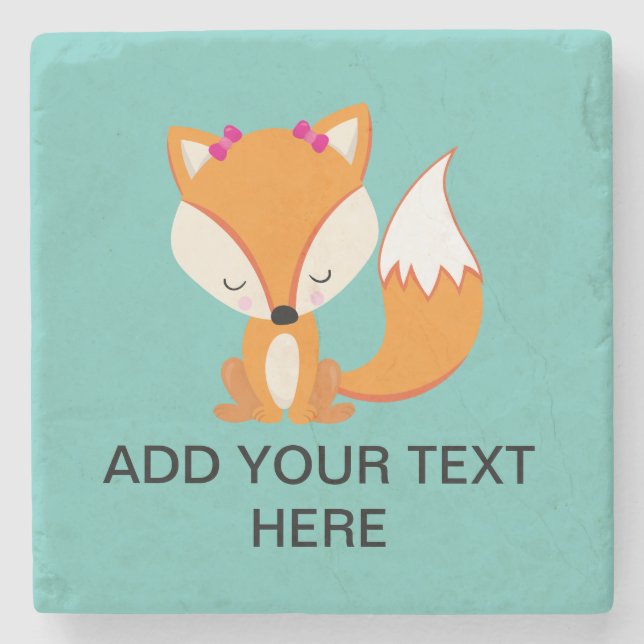 Cute fox girl custom text stone coaster (Front)