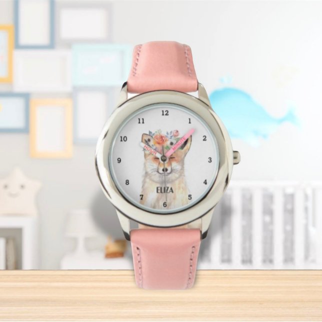 Cute Fox Girls Wildlife Animals Kids Watercolor Watch (Creator Uploaded)