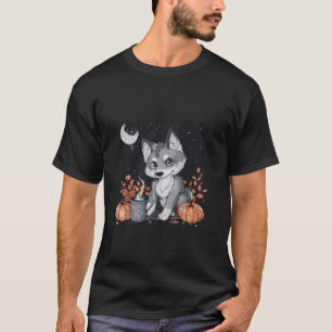 Cute Fox Halloween Costume Moon Pumpkin Spider Web T-Shirt